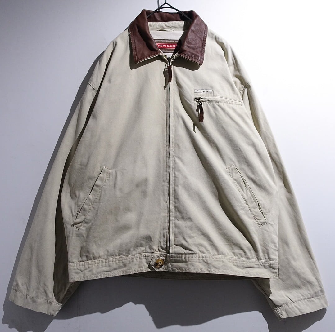 90s EURO “Chevignon” Leather Collar Short-Length Work Jacket