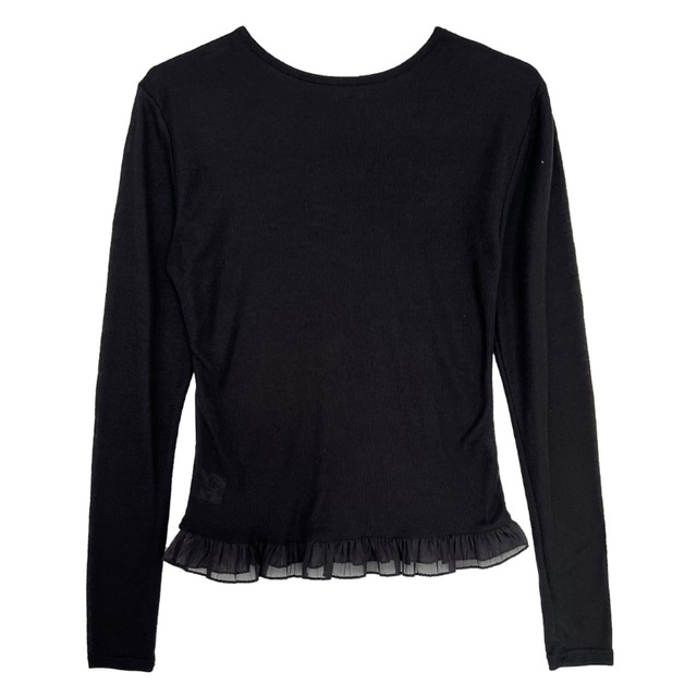 switching hem frill sheer long sleeve top L0627