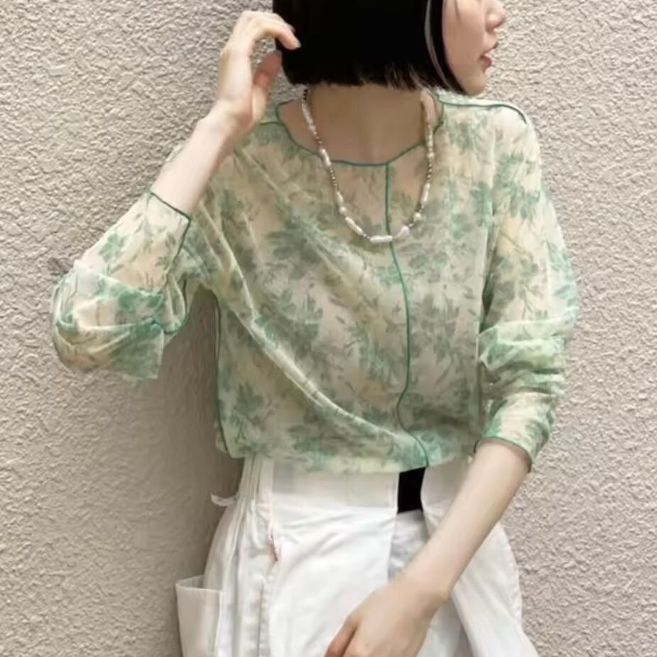 botanical sheer tops