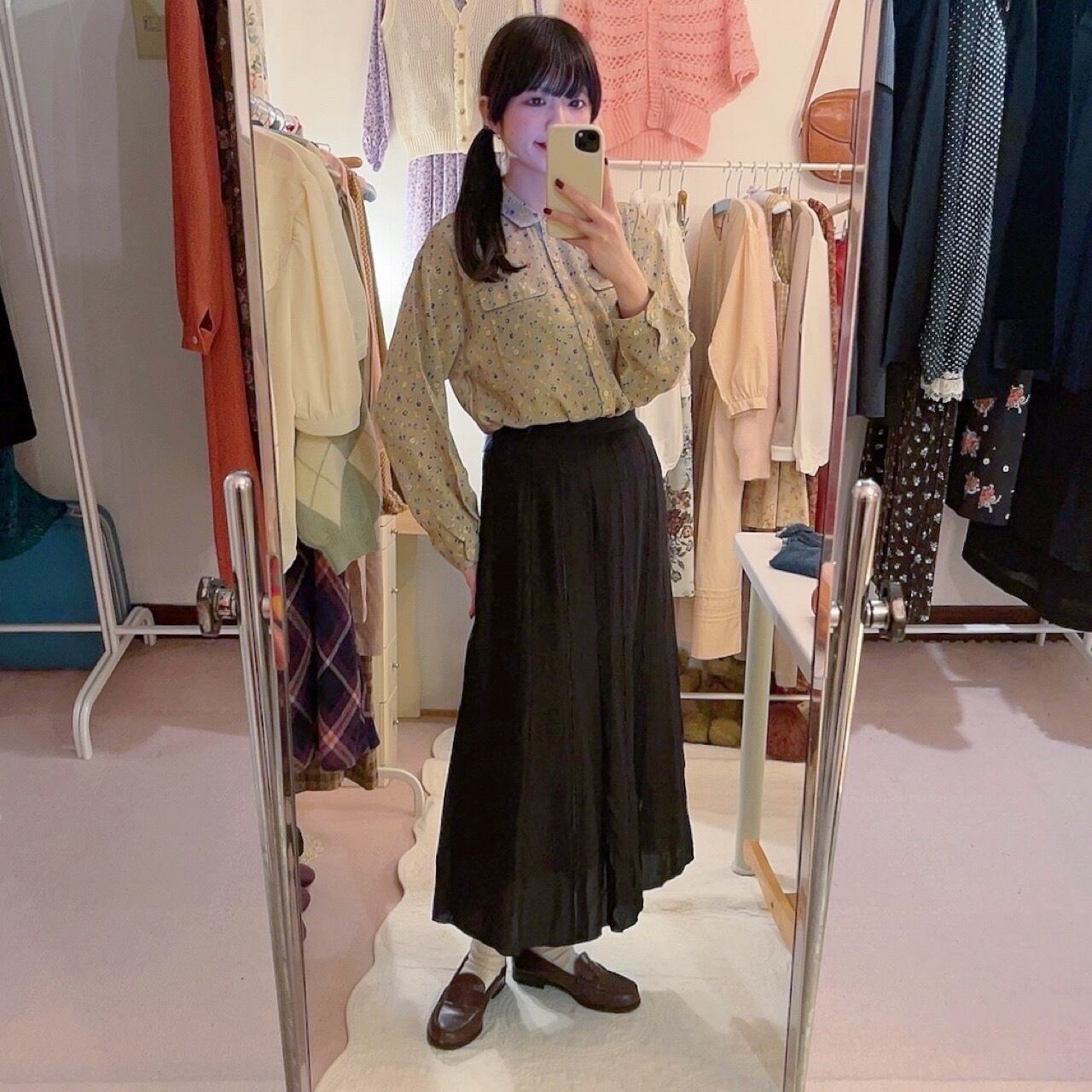 yellow purple mini flower sheer blouse