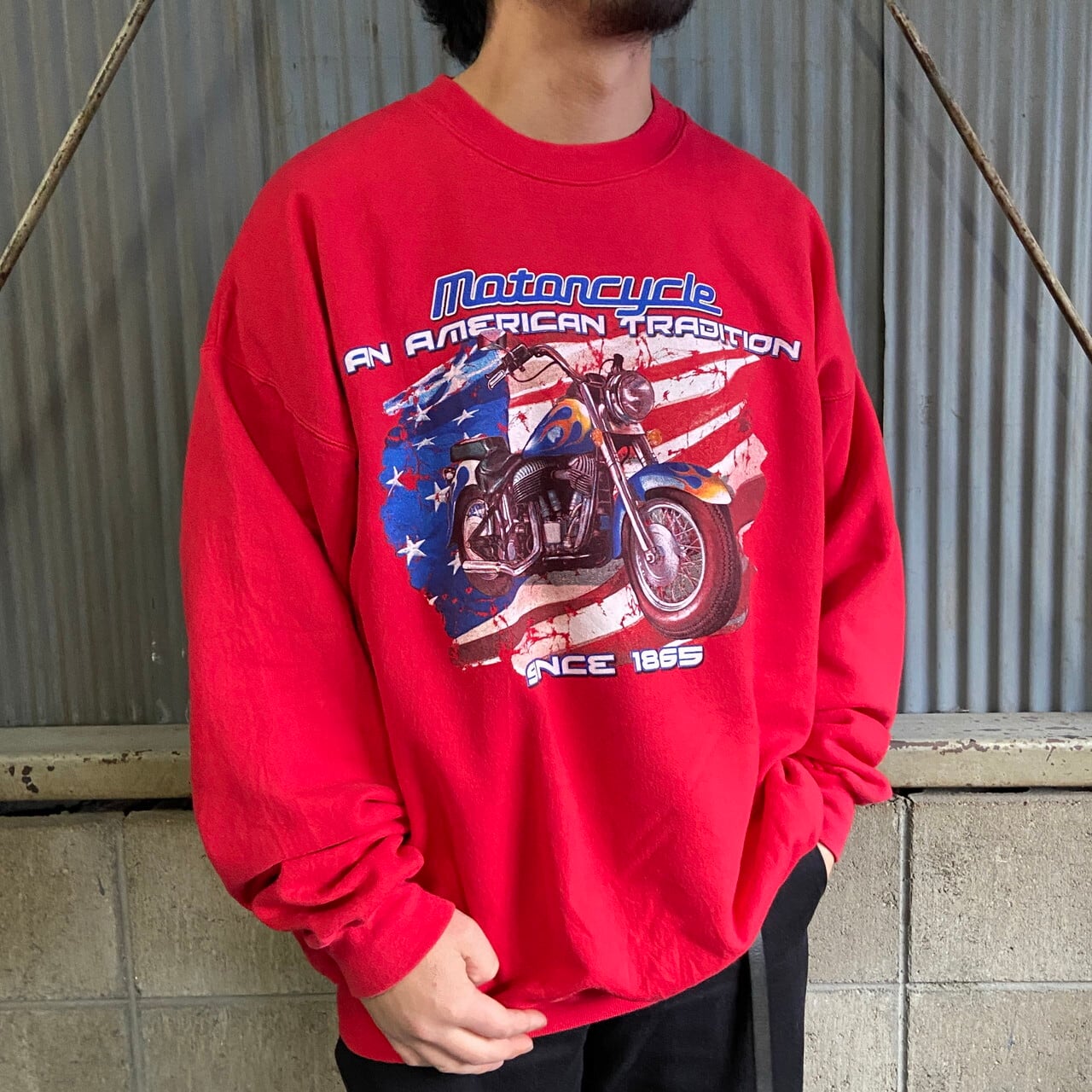 Hanes バイク モーターサイクル プリント スウェットシャツ メンズXL 