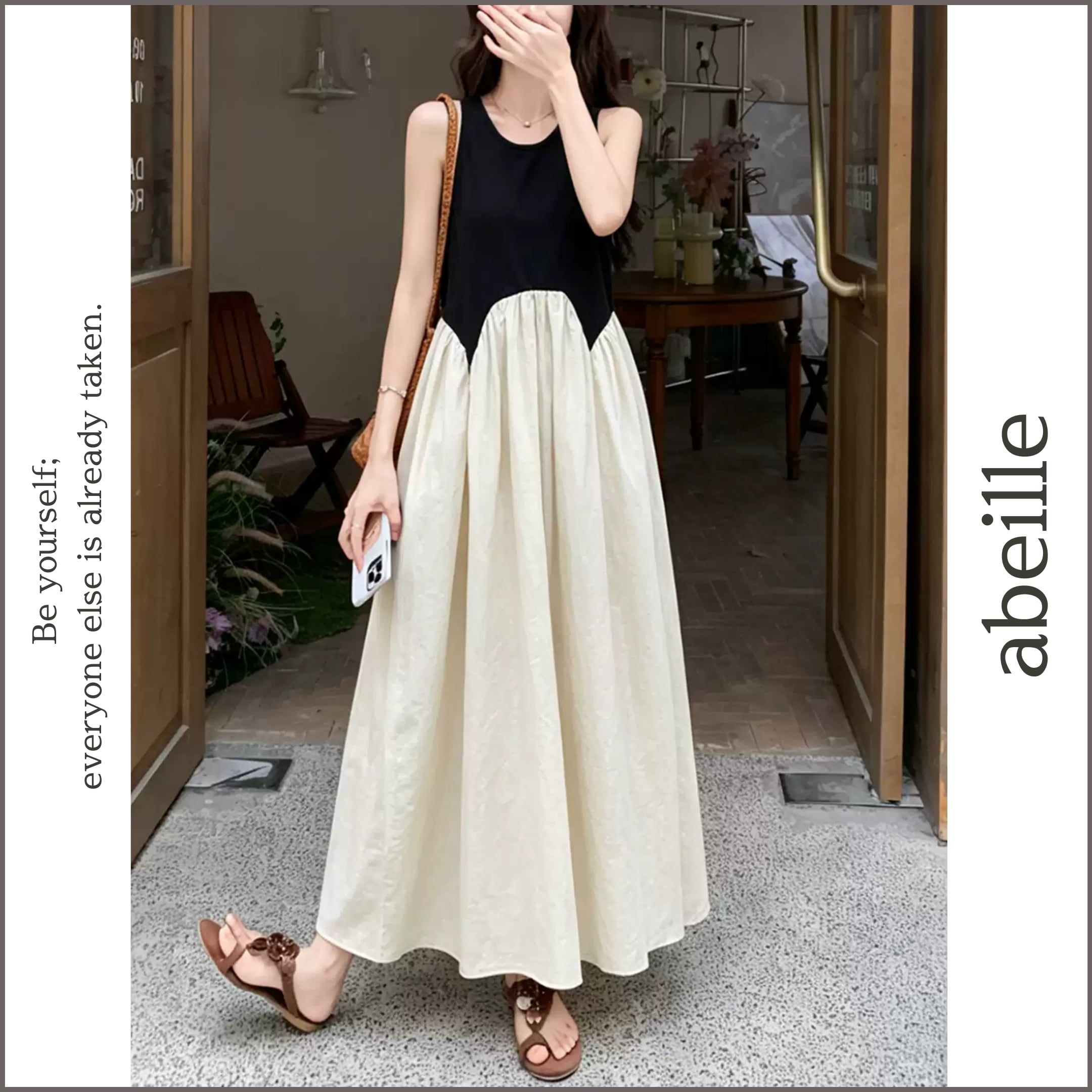 bi-color sleeveless one-piece 14513