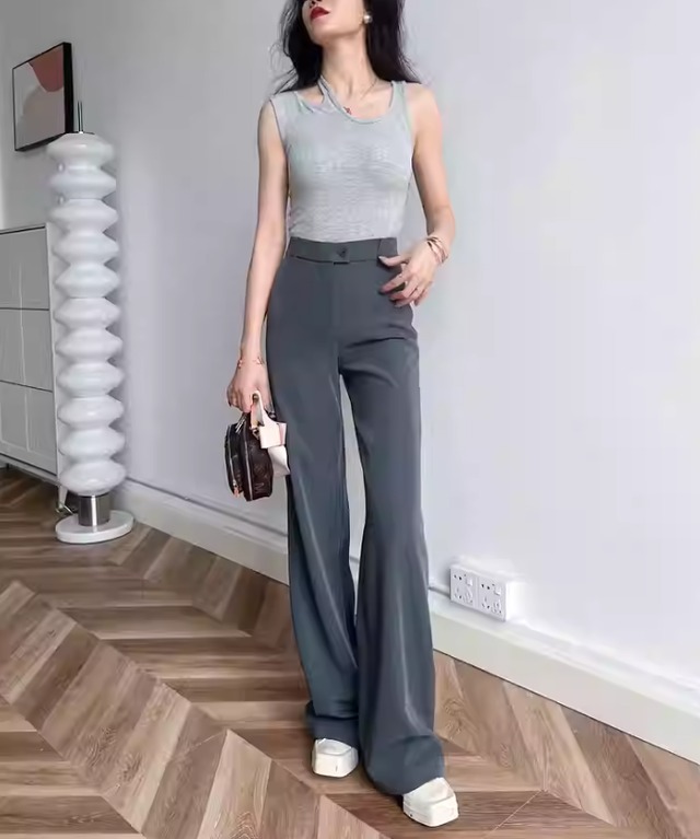 2タイプ 脚長 ハイウエスト ワイド ストレートパンツ レディース パンツ ボトムス スーツ ロングパンツ ワイドパンツ ロング 丈長 ストレート ドレープ ファスナー ポケット ボタン かわいい 大人可愛い シンプル カジュアル おしゃれ かっこいい こなれ感 マニッシュ クール フォーマル 無地 春 夏 秋 冬 授業参観 会議 MTG ママ オフィス 通勤 学生 学校 通学 デート お出かけ 旅行 公園 女子会 休日 体型カバー 普段使い 着回し XS S M L XL 小さいサイズ ゆったり グレー