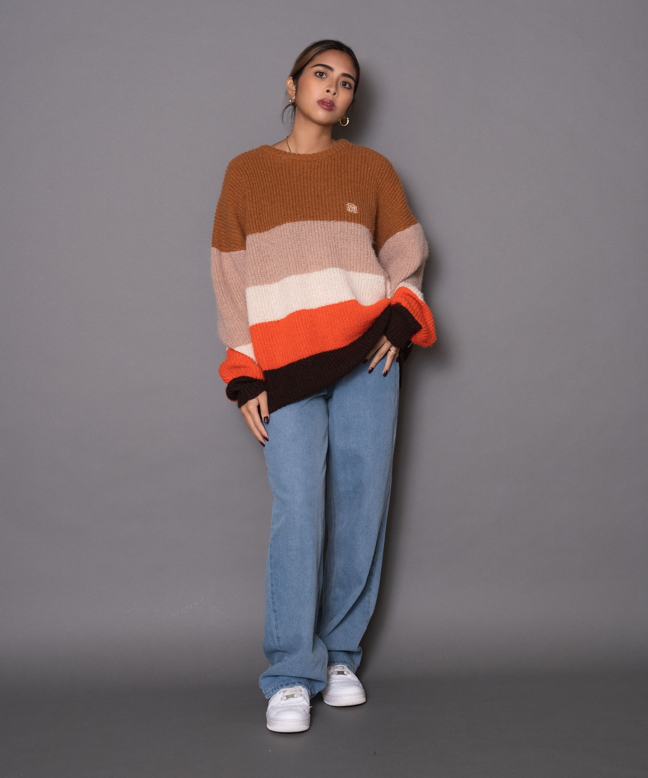 【#Re:room】WOOL COLOR BORDER MOHAIR CREW KNIT［REK113］