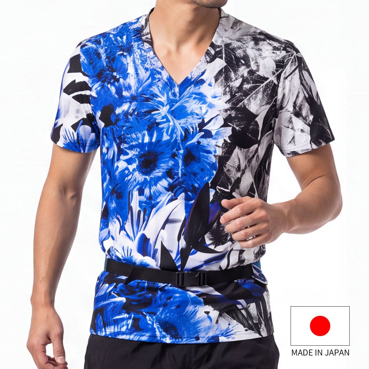 Vネック 半袖 Tシャツ 花 フラワー グラフィック ストレッチ スポーツ