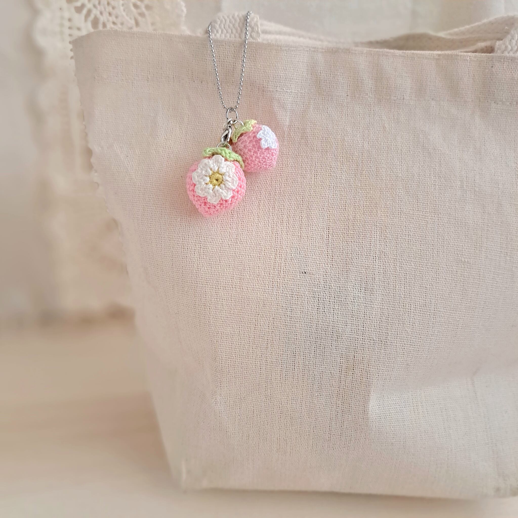 Cute & Plump Strawberry Crochet Amigurumi Keychain | Pink