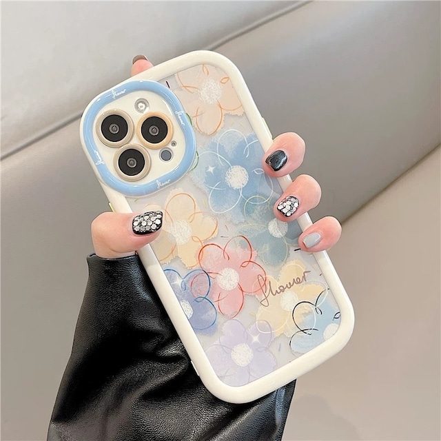 iPhoneケース iPhone14 iPhone13 花柄 水彩 絵の具 フチ太 春 かわいい スマホケース おしゃれ 韓国 2466