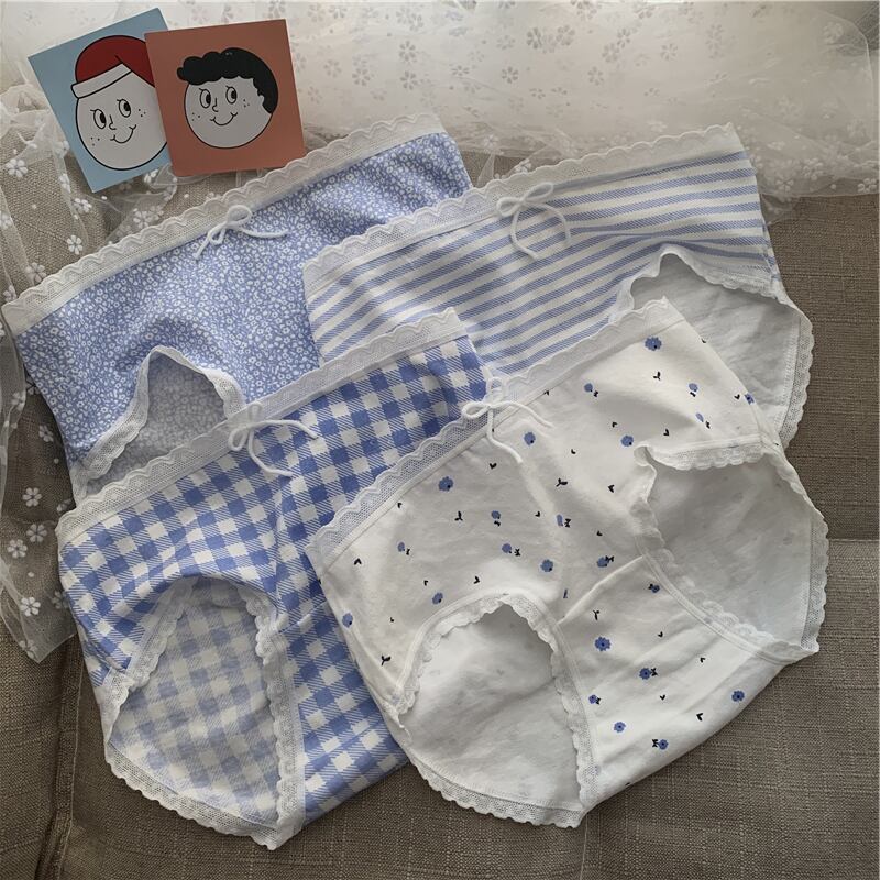 フローラルレース格子柄 リボン コットン 花柄 萌量不足78545359301