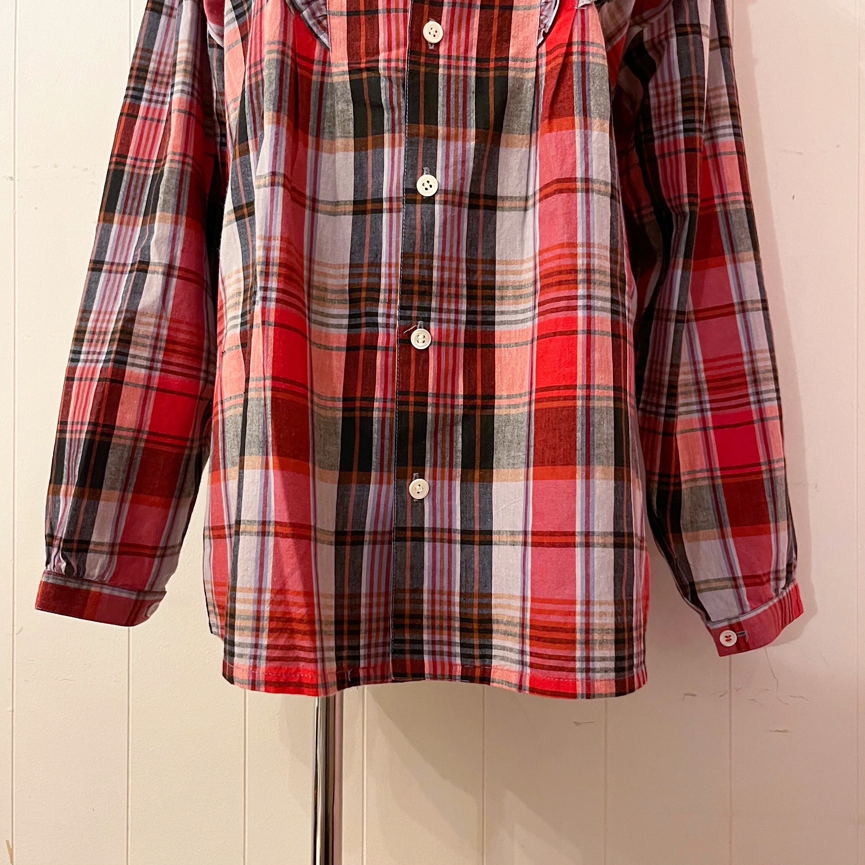 red black check frill blouse