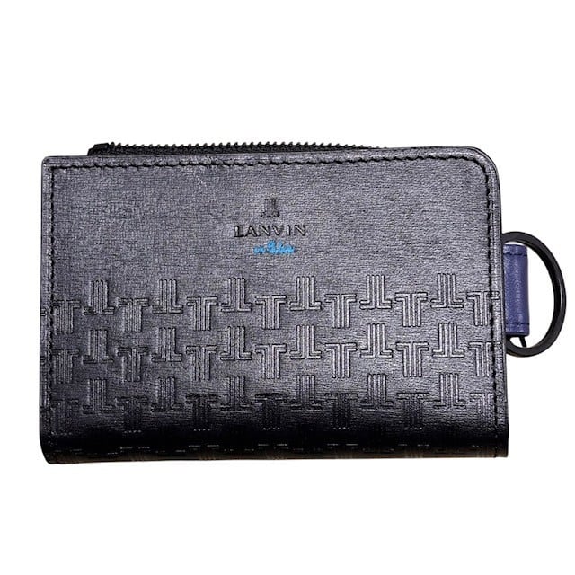 未使用品 ランバンオンブルー LANVIN en Bleu キーケース 小銭入れ カード入れ クリーニング済み 黒×ネイビー メンズ