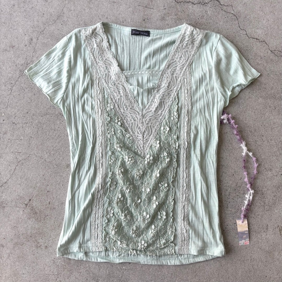 tops / レース 花柄 ミントグリーン トップス #c19 | KAU