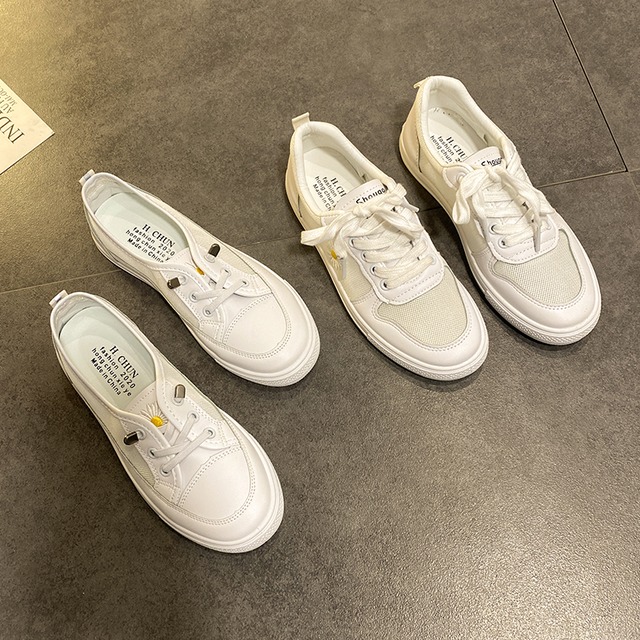 リトルホワイトシューズ2020新しい女性の靴ファッション夏の通気性の学生ロートップシューズラウンドトゥフラットメッシュパネルシューズ 部族の婦人靴5471536