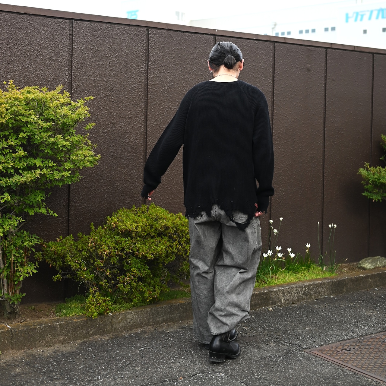 Leh(レー)GANKO別注×damage waffle L/S sweater コーディネート