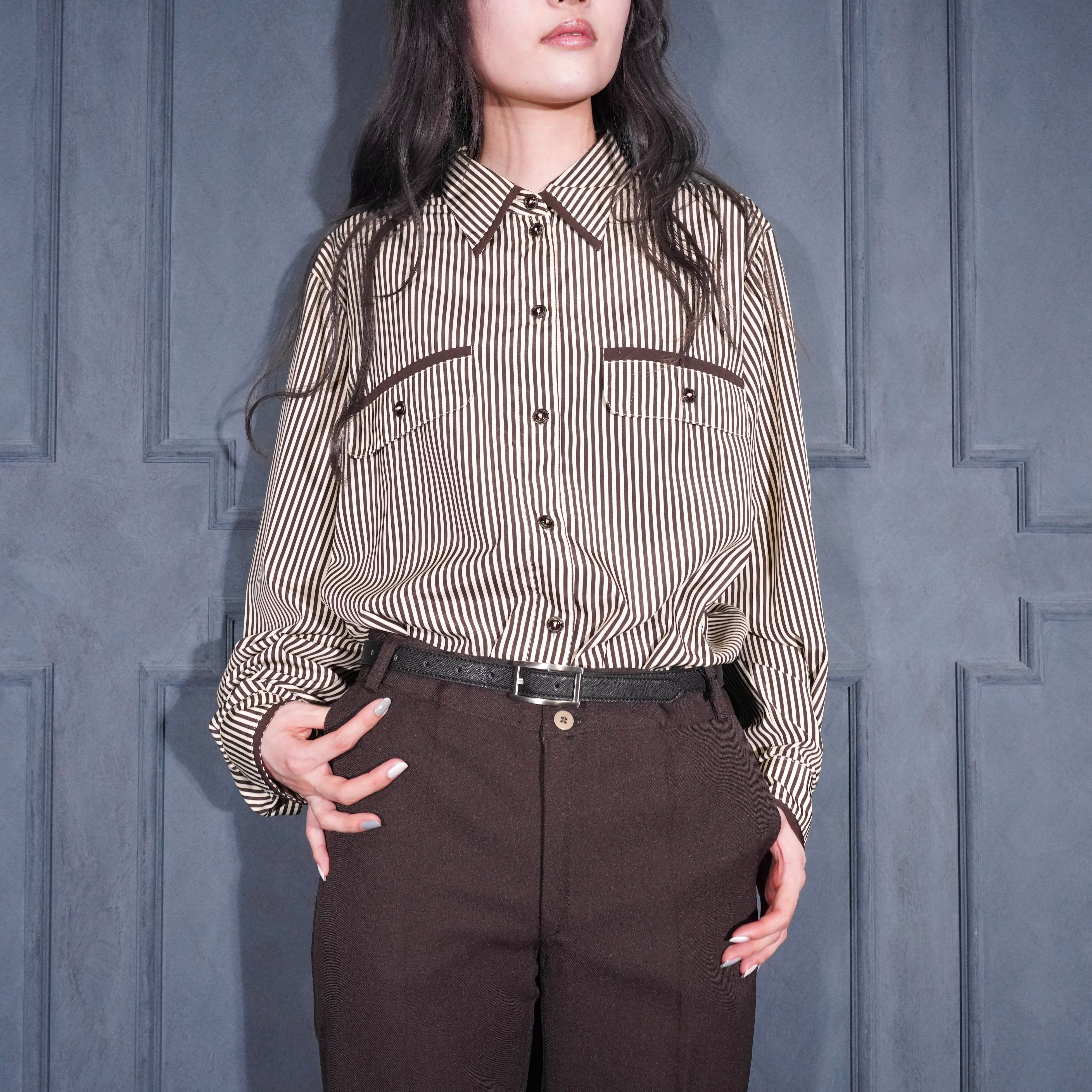 EU VINTAGE LARISSA STRIPE PATTERNED PIPING DESIGN SHIRT/ヨーロッパ