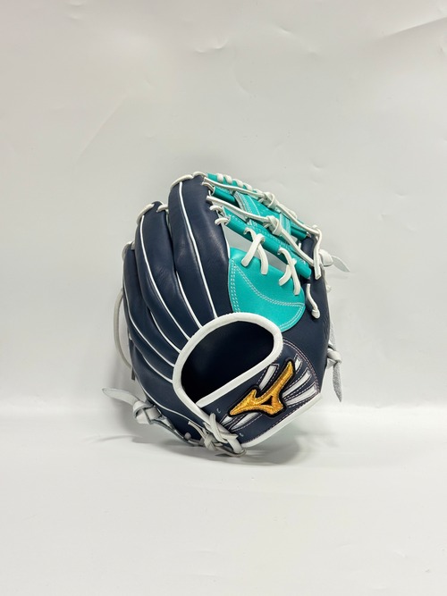 MIZUNO PROｰミズノプロ　軟式グローブ　ミチイ店舗別注グラブ　右投げ用　長岡秀樹選手モデル　ヒスイ/Dブルー×シルバー 画像
