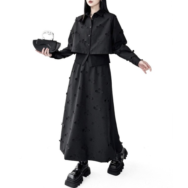 Floral cutwork shirt setup C1480