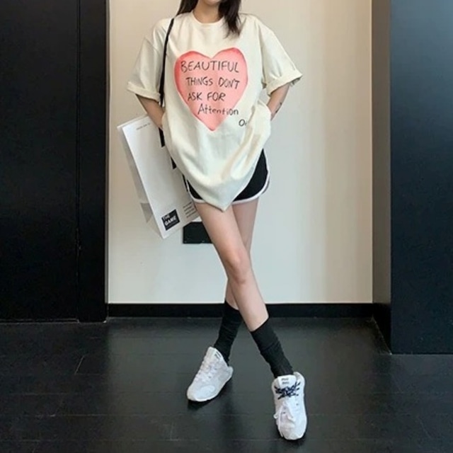 ビッグハートレタープリントルーズラインTシャツ 2col R02445