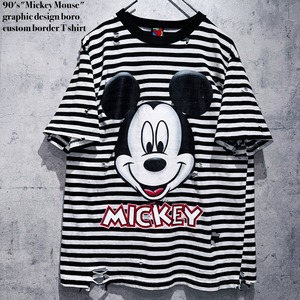 90's"Mickey Mouse"graphic design boro custom border T shirt