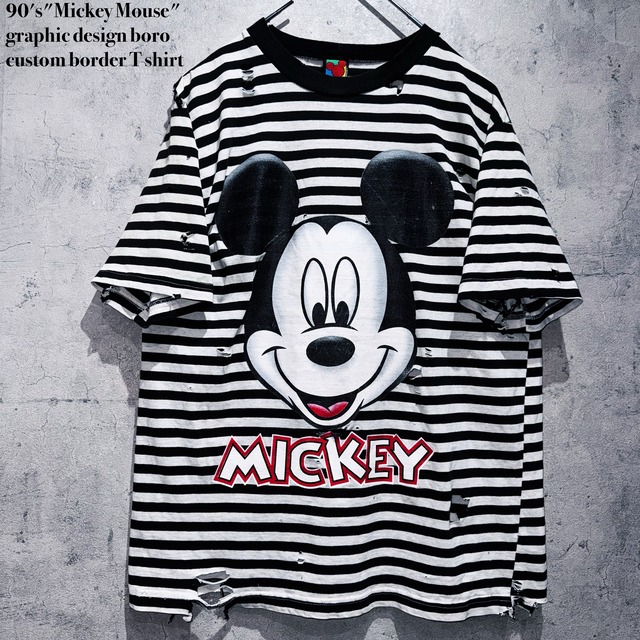 90's"Mickey Mouse"graphic design boro custom border T shirt