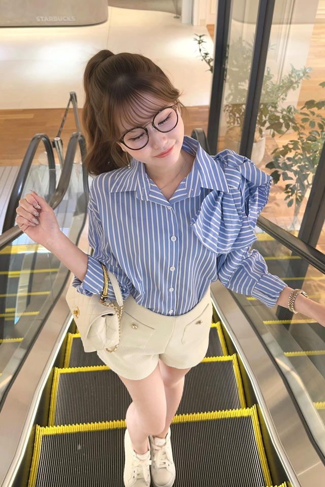 サイドリボンストライプシャツ