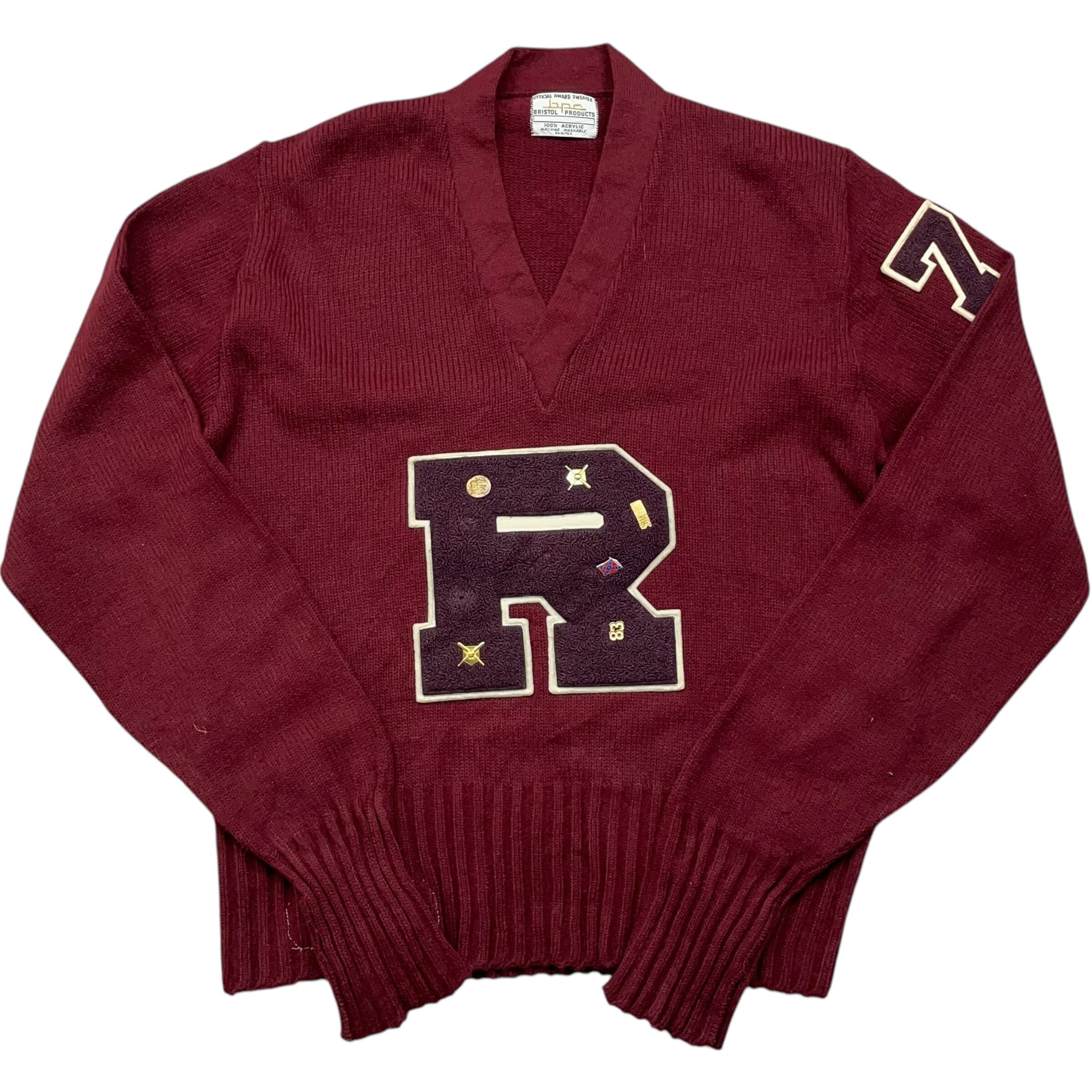 《L》 bpc レタードニット カーディガン ピンズ バーガンディ 70年代〜 no.5079