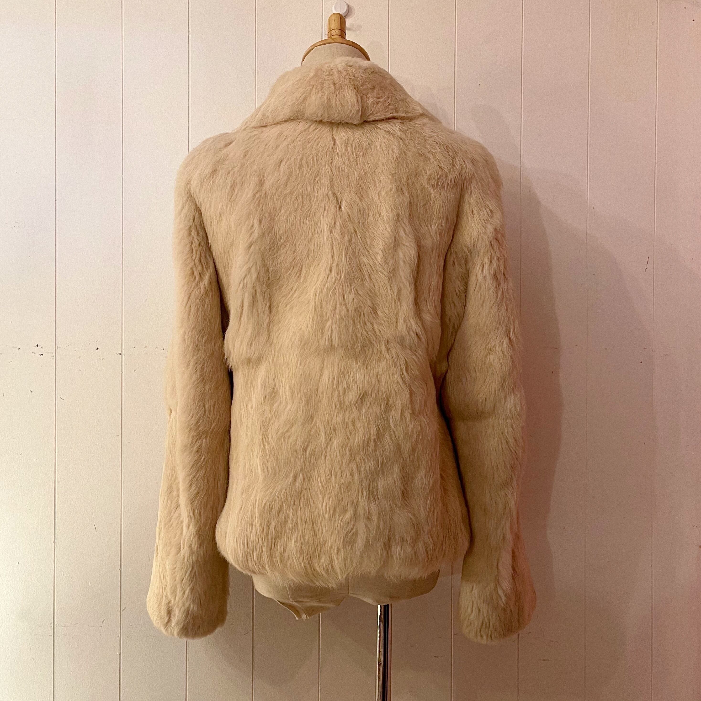 cream rabbit fur coat