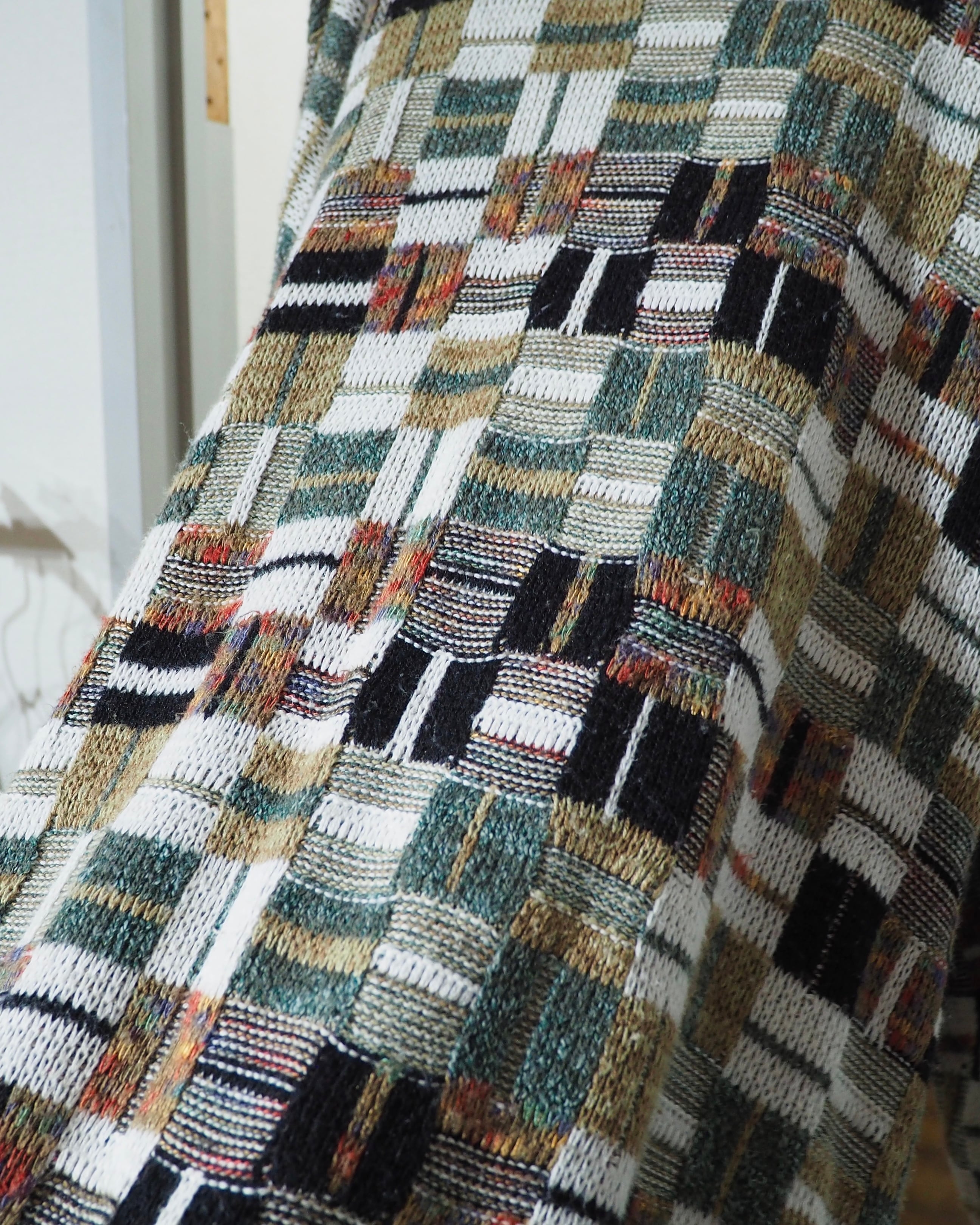 1990s Multi Color Block Weaving Vintage Loose Knit Cardigan