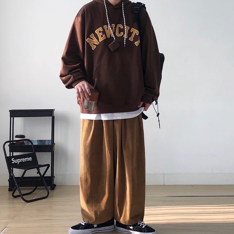 RICHMAN4色展開英字刺?入りフードパーカー