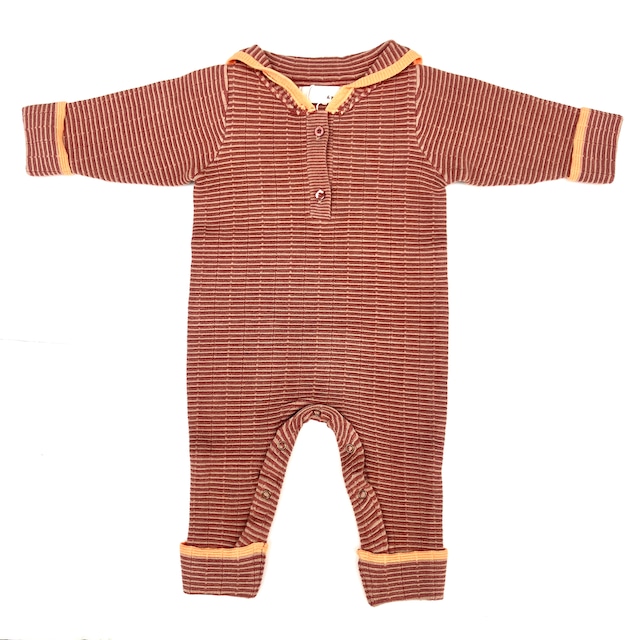 【25AW】&PAL(アンドパル)セーラーボーダーニットロンパース オレンジ(XS/S)ロンパース ベビー