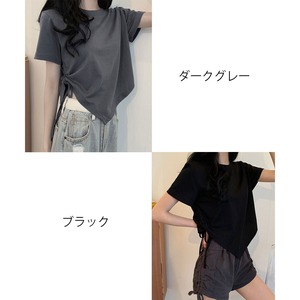 Tシャツ レディース 夏 韓国 ストリート アシンメトリー 半袖 サイドドローコード シャーリング クロップド丈 体型カバー 着やせ Y2K きれいめ カジュアル フェミニン ダンス フェス ライブ お出かけ トップス [LS-CGT153]