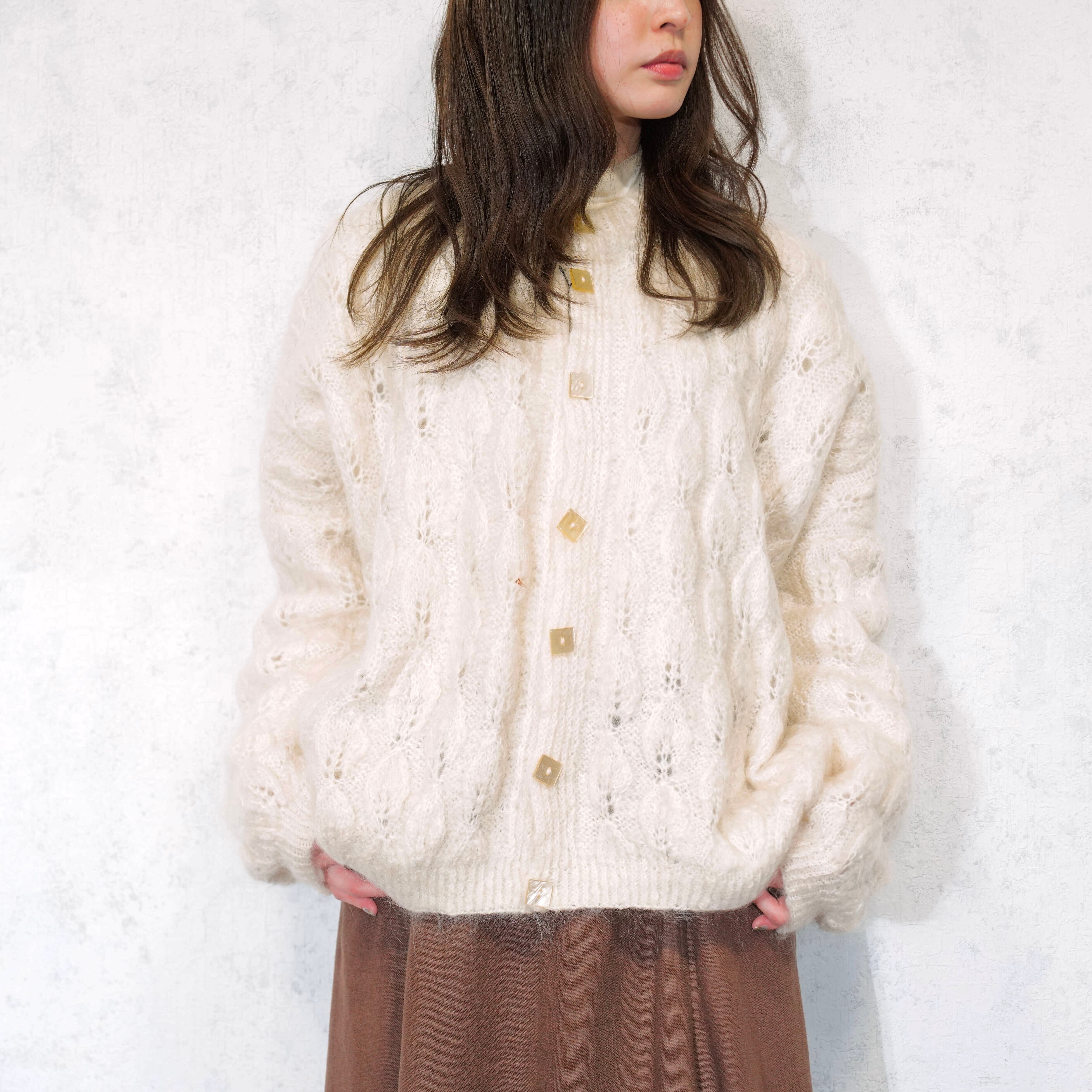 80's 90's vintage made in USA アメリカ モヘア USA VINTAGE CABLE DESIGN MOHAIR KNIT CARDIGAN/アメリカ古着ケーブル