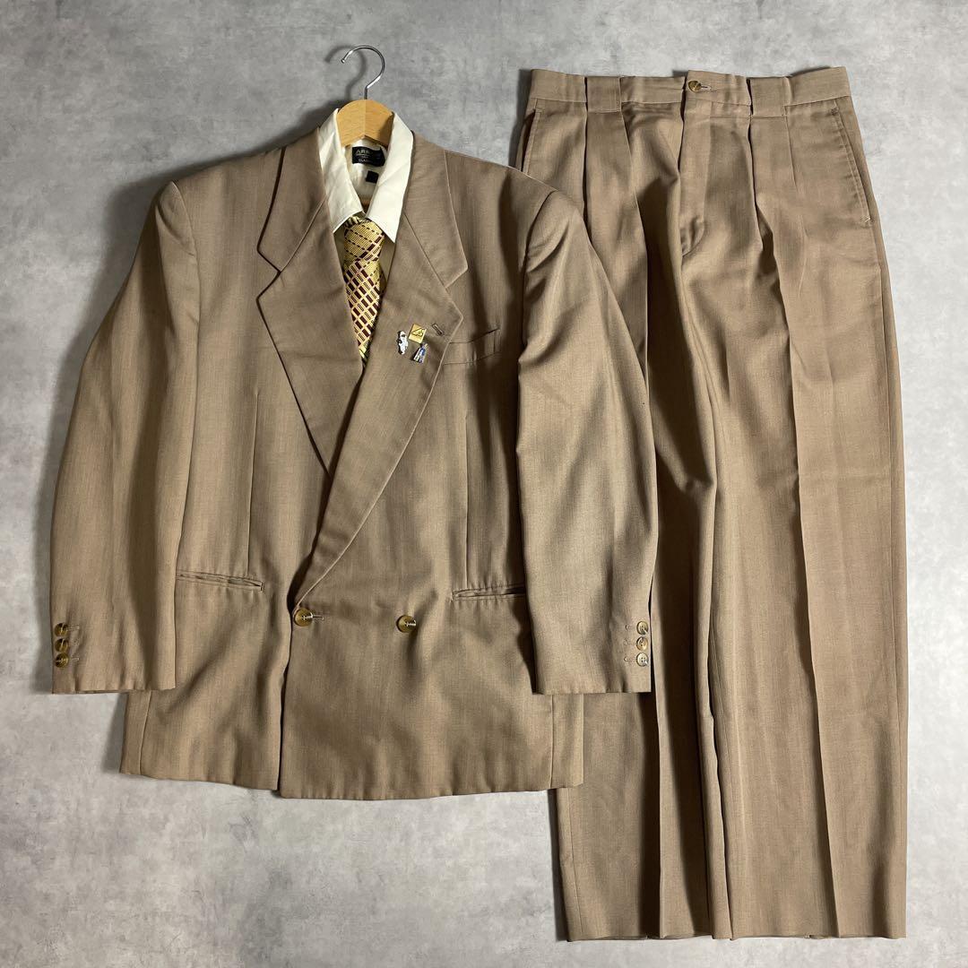 80s-90s スーツ ダブル セットアップ成人式vol.162 茶白黄