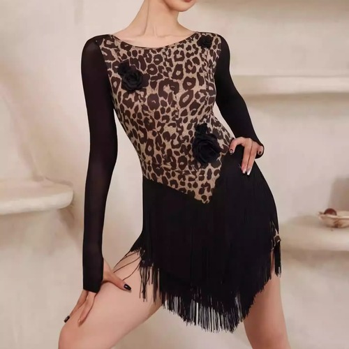 フリンジ ロングスリーブ ミニアシンメトリー ラテンドレス  ds1440