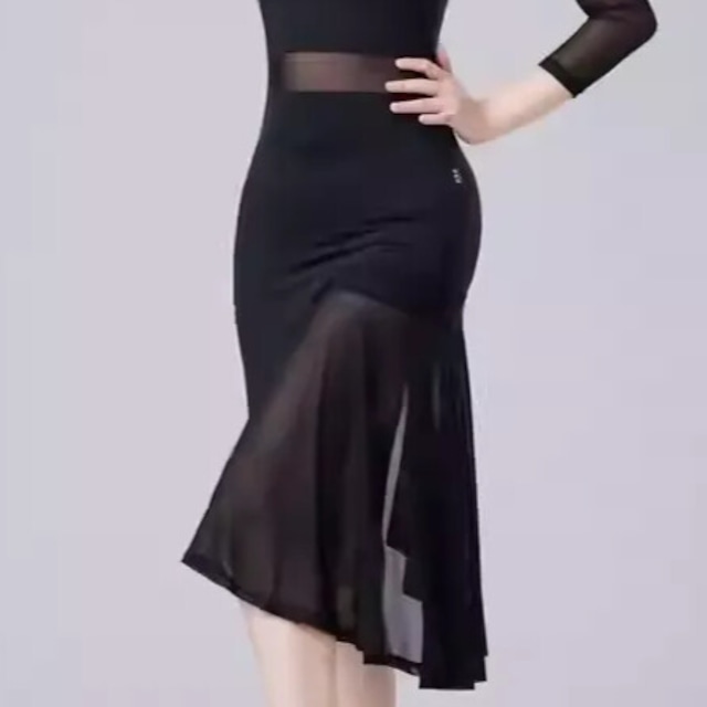 メッシュディテール ミモレ Vネック ウエストマーク ダンスドレス ds1405