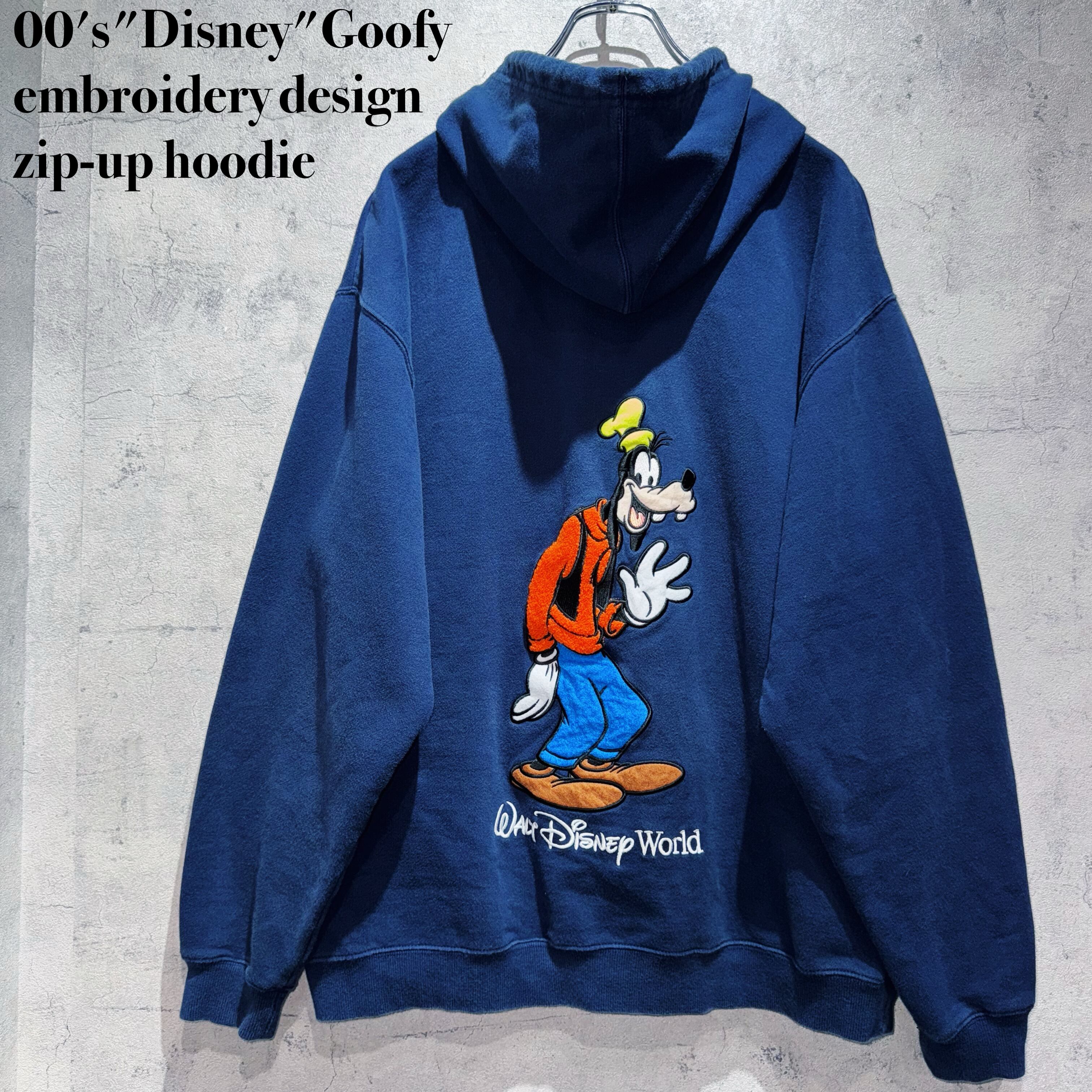 00's"Disney"Goofy embroidery design zip-up hoodie