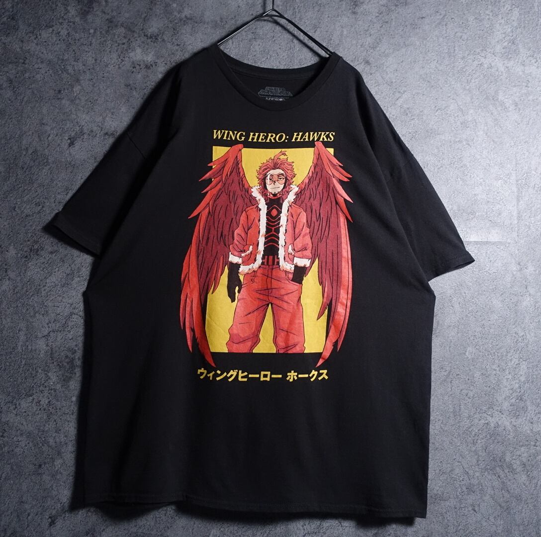 “MY HERO ACADEIA” Black HAWKS Print T-Shirt