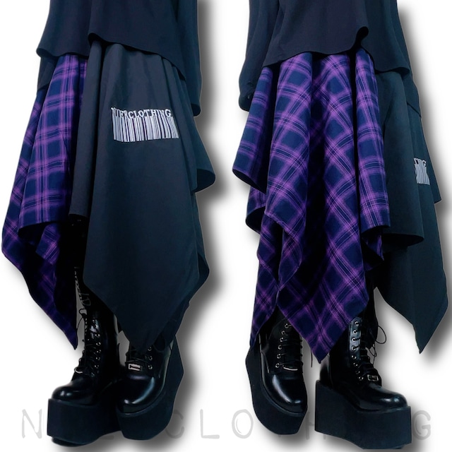 PURPLE CHECKERED TWO-TONE UNISEX SKIRT【ポケット付き】