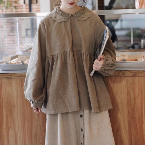 クロシェレースカラーコーデュロイトップス ・6395