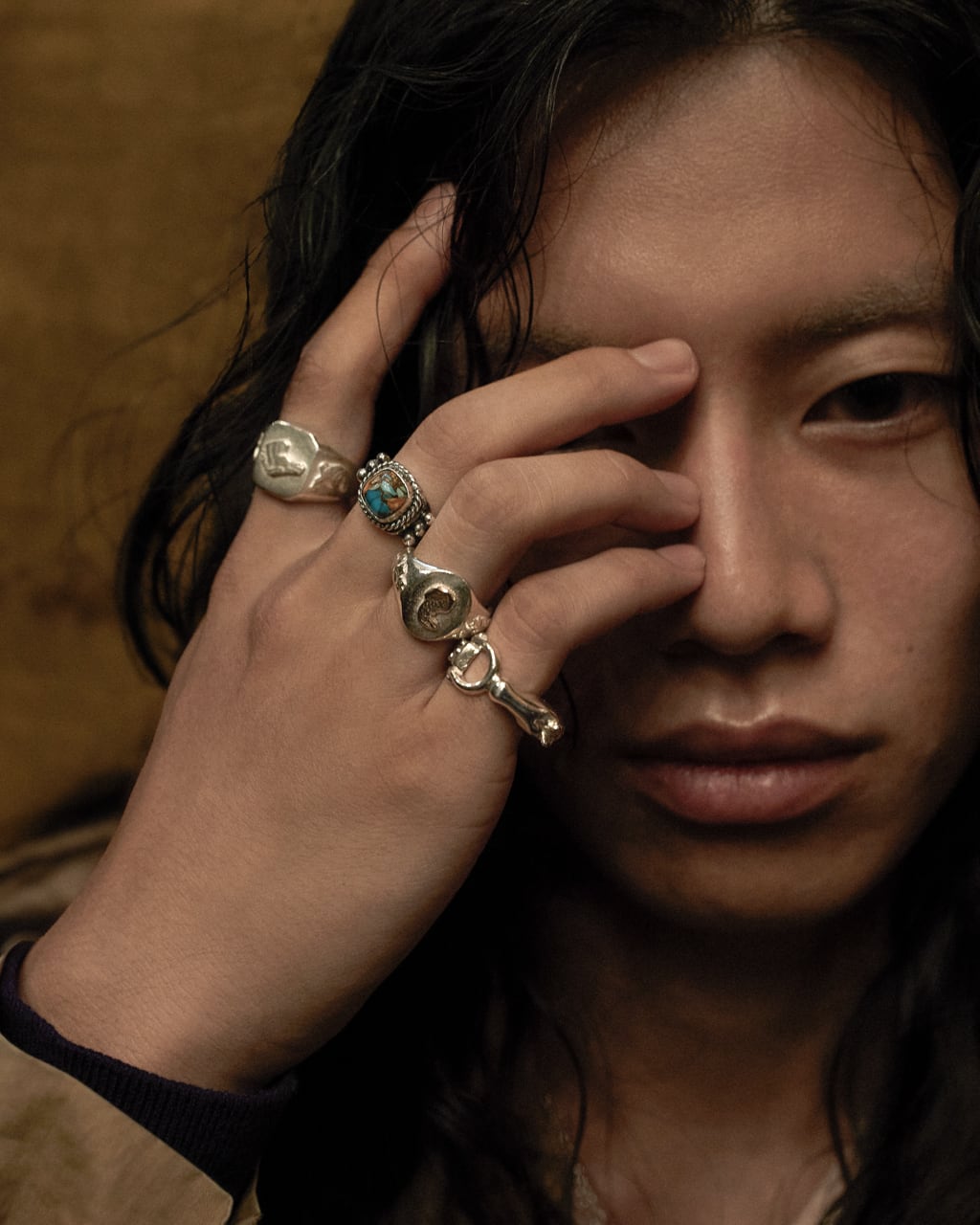 R-089 Oval signet ring olive (K10 eagle) | WAKAN SILVER SMITH