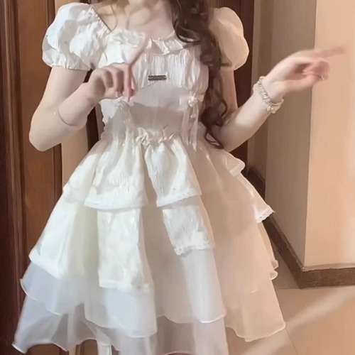 パールデコティアードフリルパフスリーブワンピ ・78497