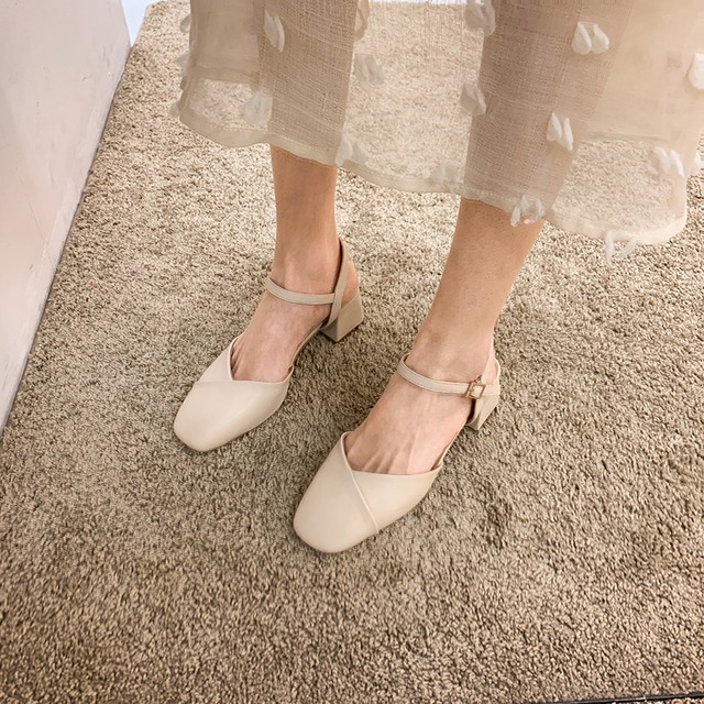 シングルサマーレッドバックル 靴 シューズ 夏物 スクウェア フェイクシューズ58824799280