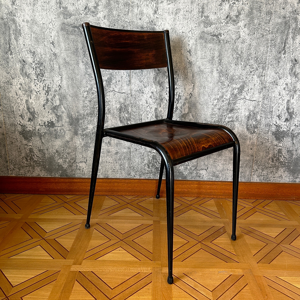 50's Vintage French Industrial School Chair #2 Used 中古 リペア済