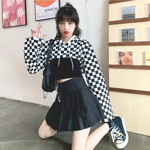 ✞ ショートフードチェック柄セーター ジャケット ロング ✞ゴスロリ SM ミリ 甘ロリ クラロリ 和ロリ エレガント 黒ロリ 姫ロリ 華ロリ BB-BB31938470859