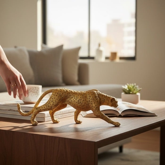 ゴールドパンサー ヒョウ シルエット 小 インテリア オブジェ 置物