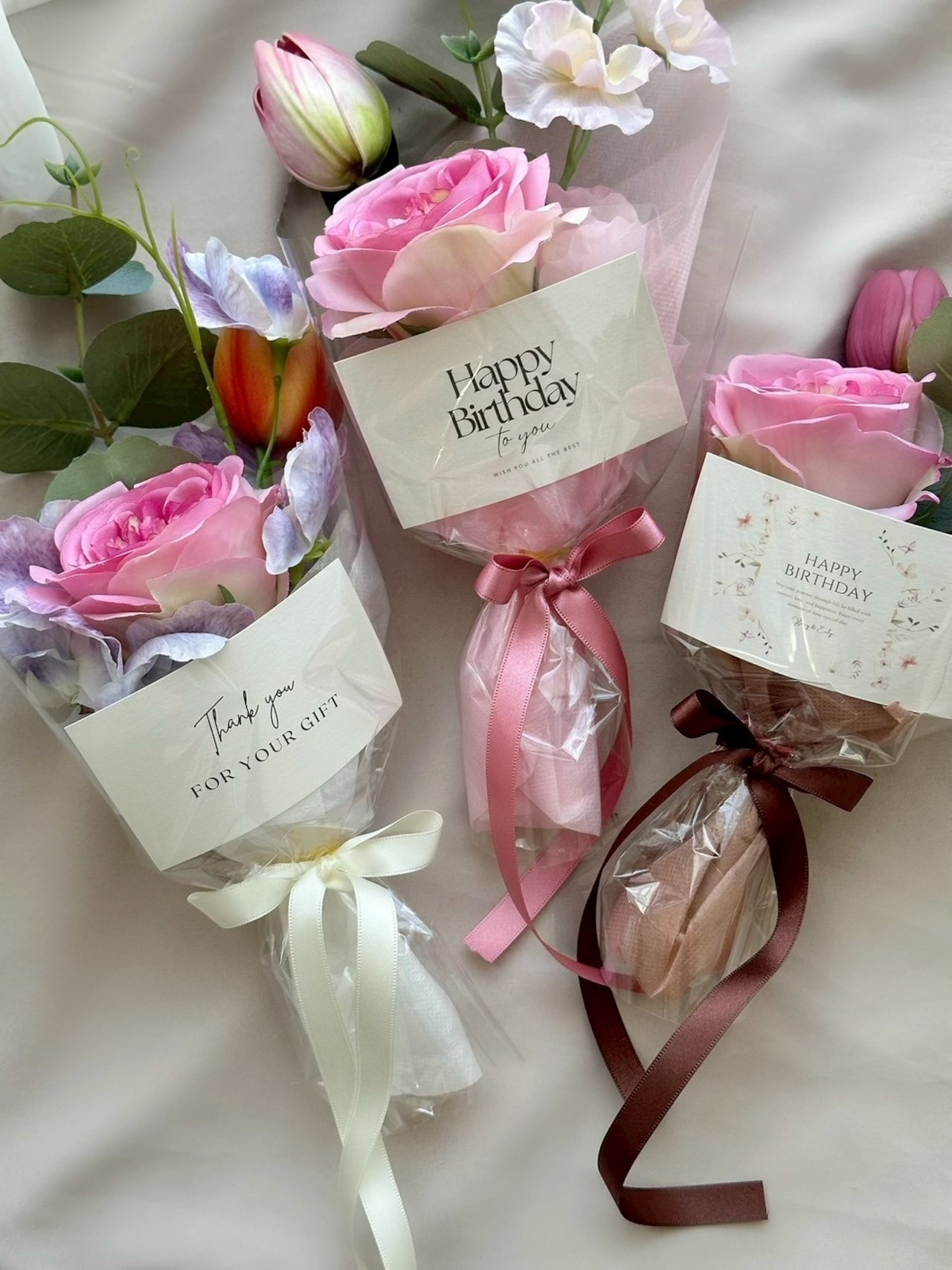 選べる3種 枯れない花束 ローズ チューリップ ギフト ブーケ