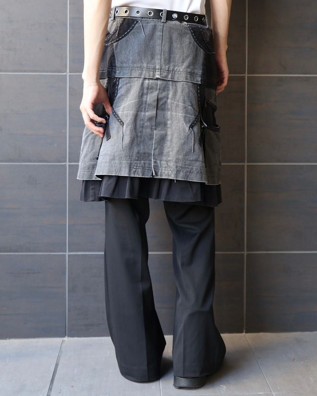 Layered hem denim skirt