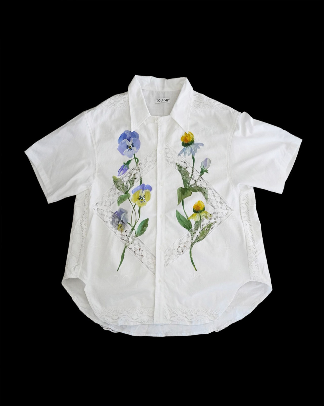 lace open collar shirt pansy echinacea