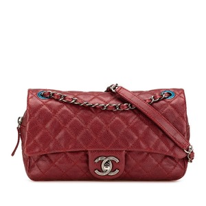 シャネル マトラッセ25 ココマーク チェーン ショルダーバッグ ワインレッド キャビアスキン レディース CHANEL 【中古】