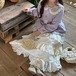 襟レース刺繍ピンタックブラウス ・12444