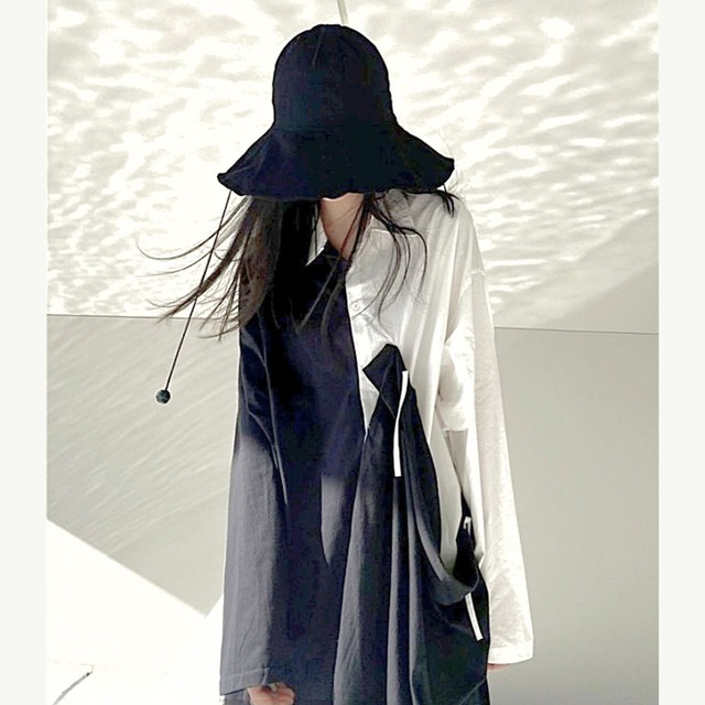 Bicolor asymmetric shirt dress C0159